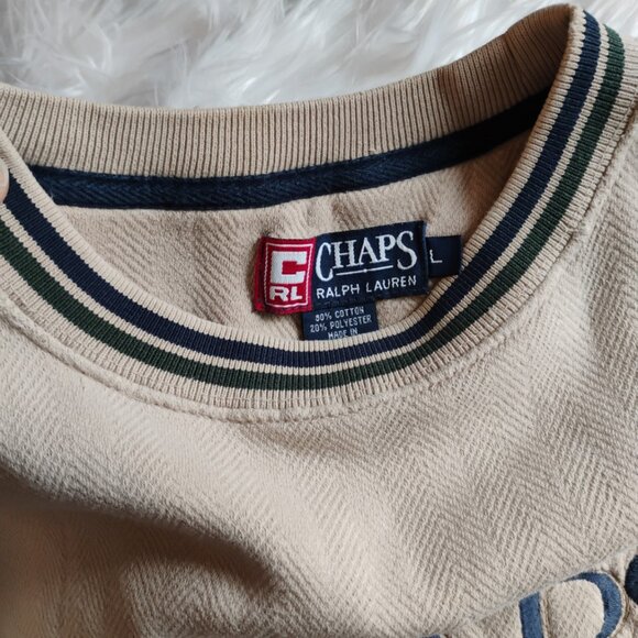 Chaps Ralph Lauren Beige Logo Crewneck Sweatshirt | Size Large | Mint - Picture 4 of 4